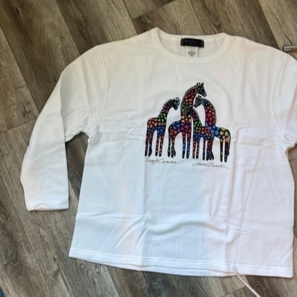 NWT Laurel Burch top rare Giraffe original size Large white top